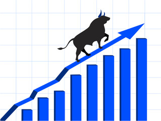 Bull stock market and economy on rise illustration © nanzeeba
