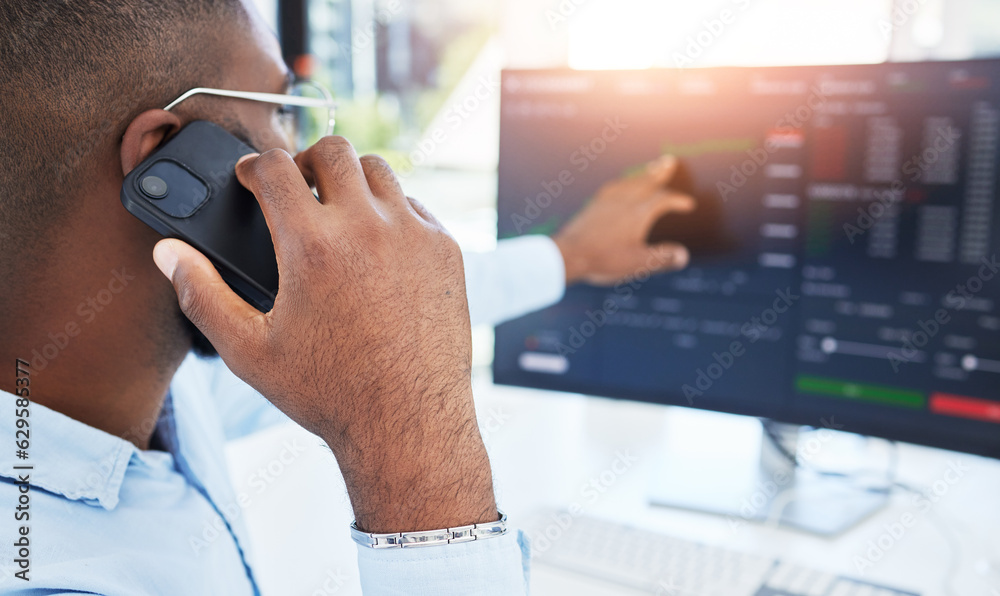 Aufkleber phone call, stock market or man trading on computer for investment stocks or future profit growth. s