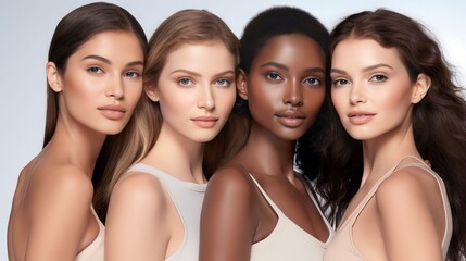Fototapeta premium A diverse group of beautiful women with natural beauty and glowing smooth skin