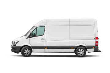 Delivery van side view isolated. Side view of a modern cargo short-base minibus. Transparent PNG...
