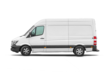 Delivery van side view isolated. Side view of a modern cargo short-base minibus. Transparent PNG image.