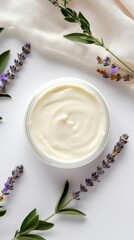Obraz na płótnie Canvas Botanical Luxury: Organic Moisturizer Cream Jar with Herbal Extract, Leafy Background.