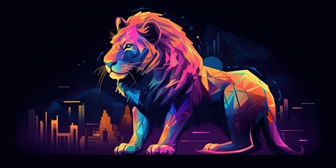 neon lion, generative Ai