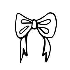 Bow in doodle style on a white background isolated Line art, hand drawn