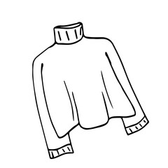 Doodle illustration of a warm turtleneck sweater.Fashionable wool sweater on a white background isolated