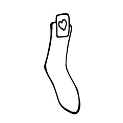 A sock with a label on a white background is insulated. Doodle illustration of a sock