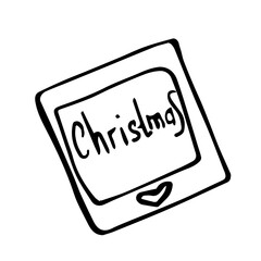 Doodle photo card with the text Christmas. Line Art. Hand drawn
