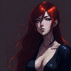 Obraz premium A Hot Cute Adult Anime Girl With Red Hair And Glowing Beautiful Face