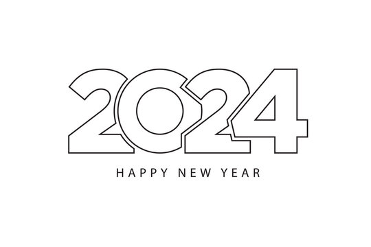 Simple style lines happy new year 2024 black white theme. Vector illustration.