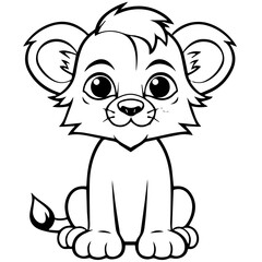 Little lion cartoon coloring page illustration