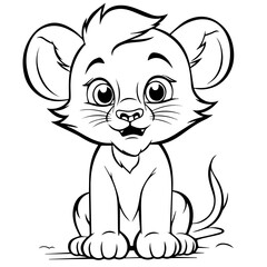 Little lion cartoon coloring page illustration