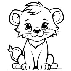 Little lion cartoon coloring page illustration