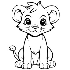 Little lion cartoon coloring page illustration