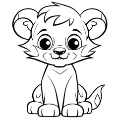 Obraz premium Little lion cartoon coloring page illustration