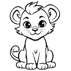 Fototapeta premium Little lion cartoon coloring page illustration