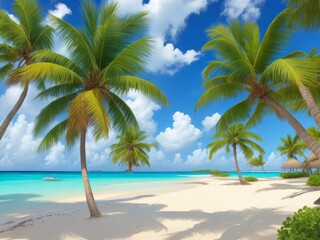 acuarela playa caribeña con palmeras