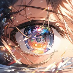 Beautiful close up image of the bright eye of a beautiful anime girl