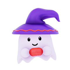 3d Cute ghost for Halloween illustration clip art on transparent background png