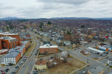 Fototapeta na wymiar Aerial view of Pittsfield, Massachusetts, United States in the morning