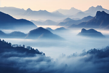 Fototapeta na wymiar Mountain silhouettes in the fog