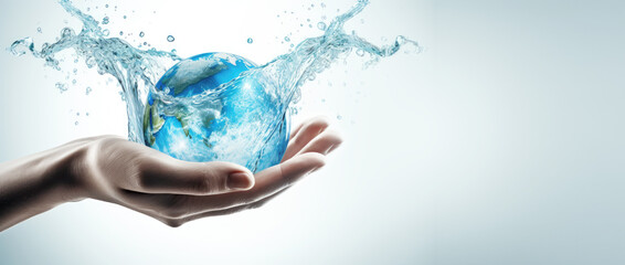 Hand hold water splash with earth