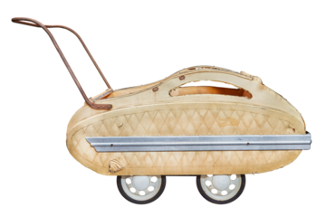 Side view of a vintage weathered baby stroller