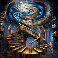 Tree of knowledge, Tree of Life, Ethereal Akashic records, spiraling staircase, transformation and mysticism, occult