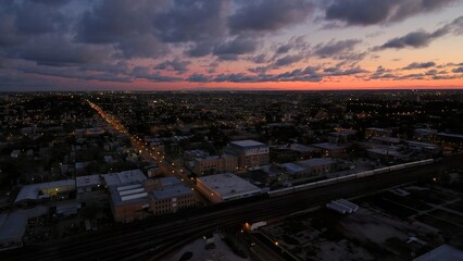 Birds Eye View at Dusk of Metra Train Arriving in Chicago