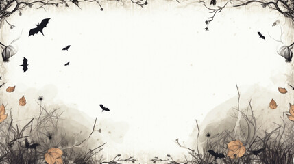 Halloween themed border around a white rectangle with bats flying between the branches.