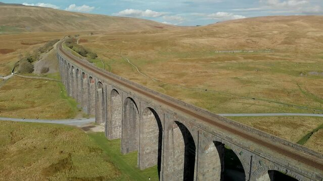 Aerial view of Ribblehead viaduct, located in North Yorkshire, United Kingdom