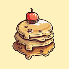 pancake cool colors kawaii clip art illustration for menu, poster, web