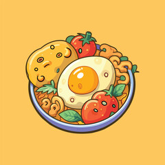 omelette cool colors kawaii clip art illustration for menu, poster, web