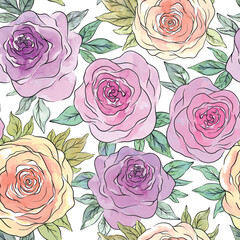 Pink roses pattern, Romantic floral design