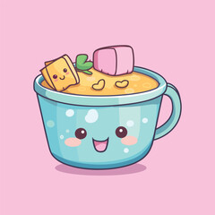 miso soup cool colors kawaii clip art illustration for menu, poster, web
