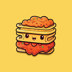 lasagna cool colors kawaii clip art illustration for menu, poster, web