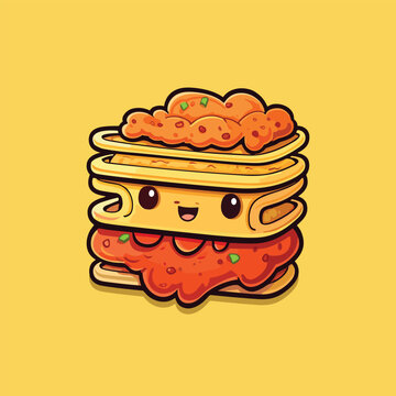 recommend clip art: lasagna cool colors kawaii clip art illustration for menu, poster, web