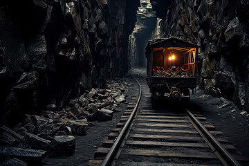 Naklejka premium A mine with tracks. AI technology generated image