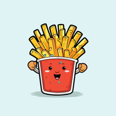 french fries cool colors kawaii clip art illustration for menu, poster, web
