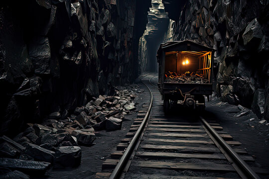 A mine with tracks. AI technology generated image