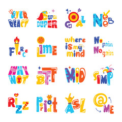 Modern Set of Typography Words Flat Stickers 

