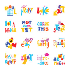 Trendy Set of Slang Texts Flat Stickers 


