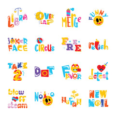 Set of Emoticon Letters Flat Stickers  

