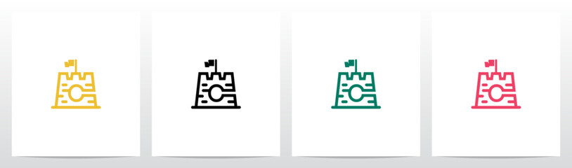 Fortress Castle Outline Letter Logo Design C