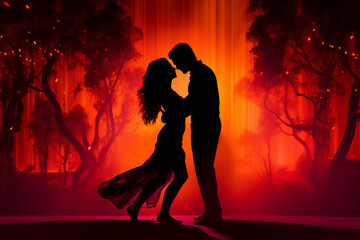Silhouette of a dancing couple - obrazy, fototapety, plakaty