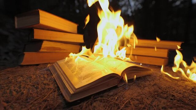 Burning book on fire flames