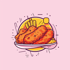 chicken tenders vector illustration. clean line and cool color clip art for menu, poster, web