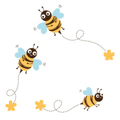 Bee cartoons icon sign and cute flower on white background vector illustration.