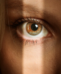 close=up of a hidden woman eye  