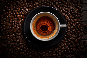 Naklejka premium White coffee cup with roated beans and copy space. Generative ai.