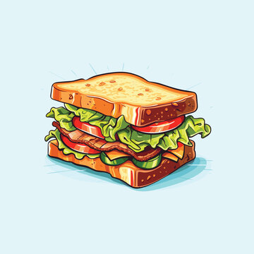 blt sandwich vector illustration. clean line and cool color clip art for menu, poster, web